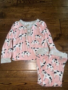 Mudpie Cow Bamboo Pink PJs 24 Month